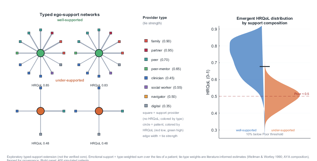 Typed support network with providers colored by relationship type